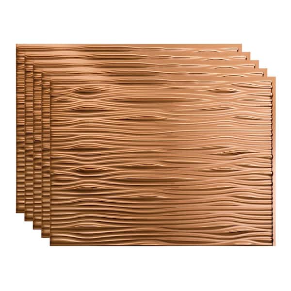 18.25 in. x 24.25 in. Waves Vinyl Backsplash Panel in Polished Copper (5-Pack)