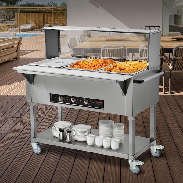 3-Pan Commercial Food Warmer 61.8 Qt. Sliver Stainless Steel 1500-Watt Buffet Electric Steam Table Specialty Flatware