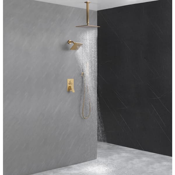 Luxury Single Handle 2-Spray Shower Faucet 1.8 GPM with High-Pressure Shower and Push Button Diverter in Brushed Gold