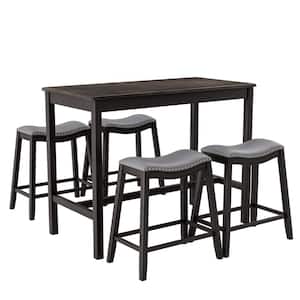 Kitchen Dining Table Set Counter Height Table with 4 Stools 5 Piece Bistro Table Set Rubber Wood Pub