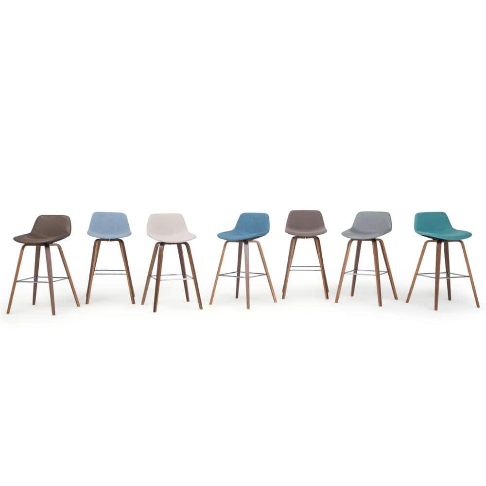 Aqua Blue Linen Bentwood Counter Height Stools with Chrome Footrest, Set of 2
