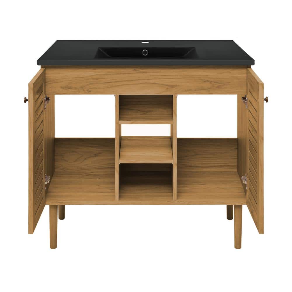 Bron 36" Brown Oak Bathroom Vanity with Black Ceramic Sink