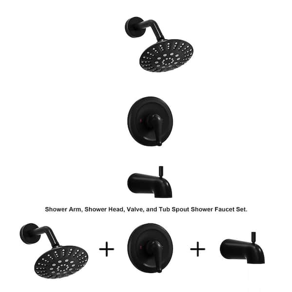 Aosspy Modern Single Handle 5-Spray Bathtub and Shower Faucet 1.8 GPM with Adjustable Flow Rate Valve Included in Matte Black