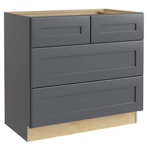 Newport Onyx Gray Shaker Assembled Plywood 36x34.5x24 in. Stock Cook Top Base Kitchen Cabinet 2 Deep Soft Close Drawers