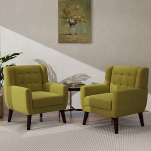 Mid-Century Modern Button Green Velvet Accent Arm Chair (set of 2)