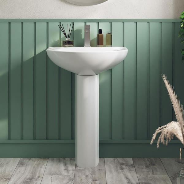 20.5 in. x 17.3 in. U-Shape Pedestal Bathroom Sink in White Vitreous China with Single Faucet Hole and Overflow