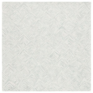 Abstract Gray/Turquoise 6 ft. x 6 ft. Marle Diamond Chevron Square Area Rug