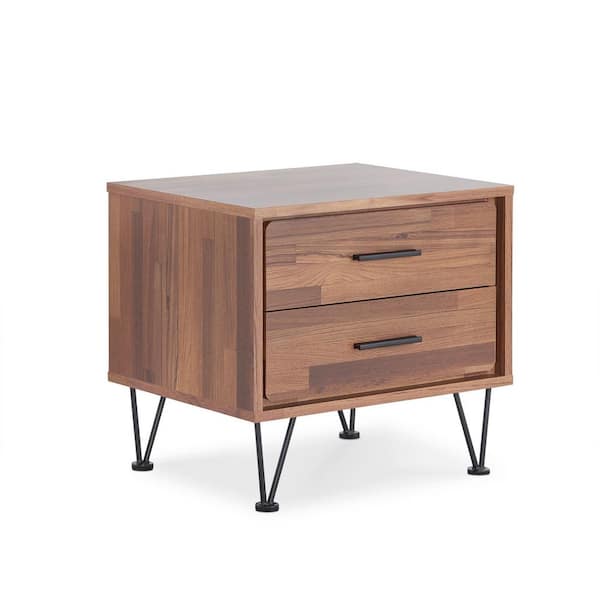 Nightstand with 2 Drawers, Modern End Table with Metal Legs Wood