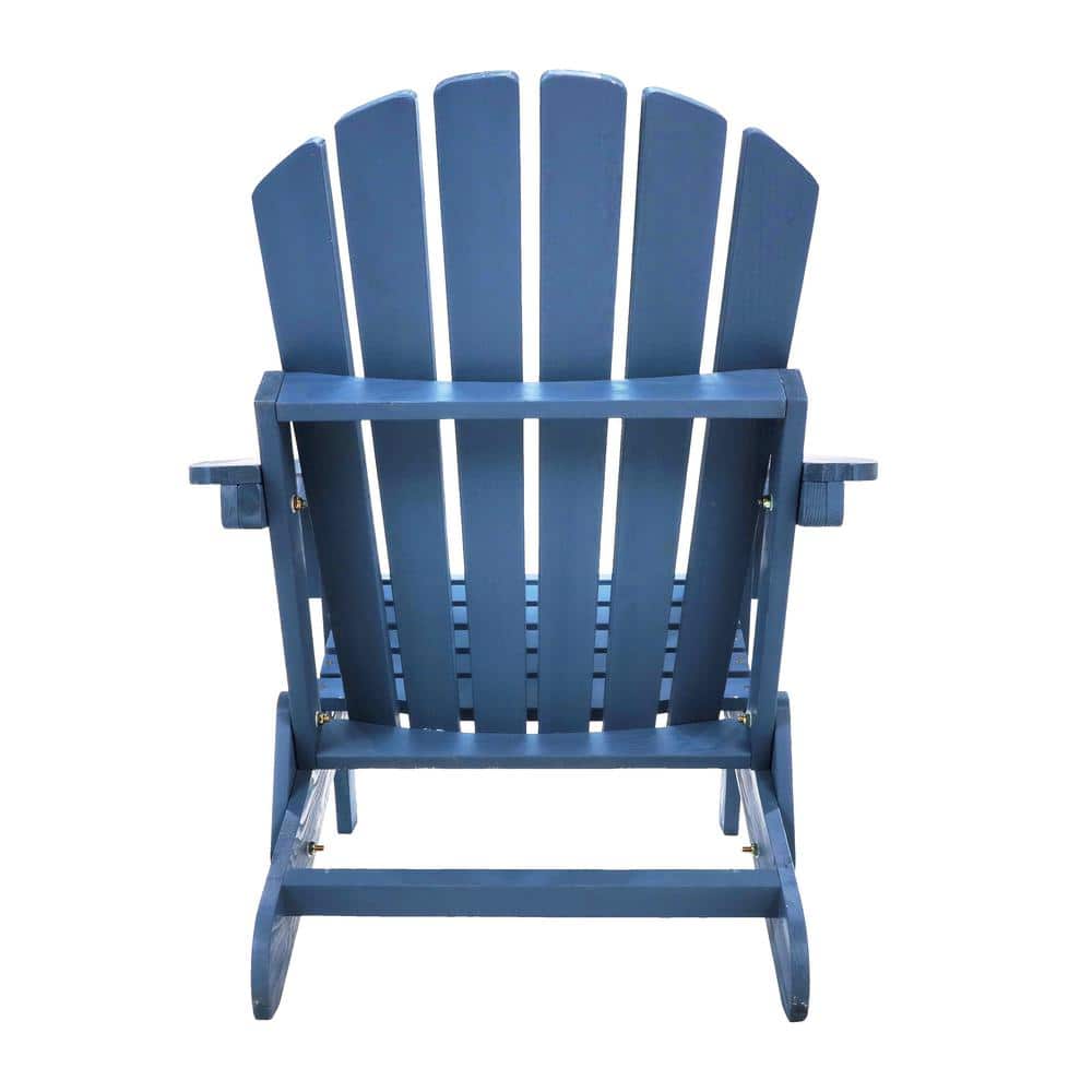 Blue Solid Wood Folding Adirondack Chair for Outdoor Use