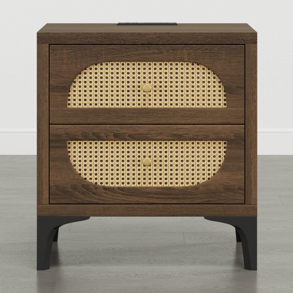 Ember Brown 23.5 in. Boho Nightstand with Charging Station, 2 Drawers, USB & Type-C price history on PriceWatchPro