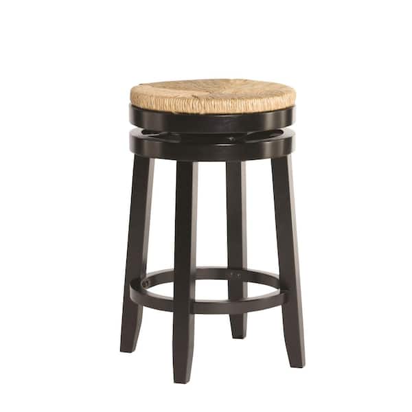 Powell Company Mesquite 25.5 in. Black Backless Wood Counter Stool with Seagrass Seat