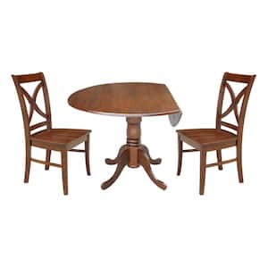 3-Piece 42 in. Espresso Dual Drop Leaf Table with 2 Side chairs