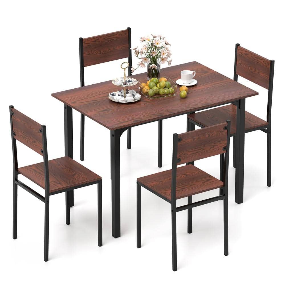 5-Piece Industrial Outdoor Dining Table Set with 4 Chairs for Patio, Walnut Finish price history on PriceWatchPro