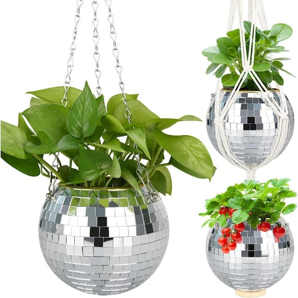 Primehome Disco Ball Planter, Ball Plant Hanger with Hanging Rope, Hanging Chain, Hook, Circle