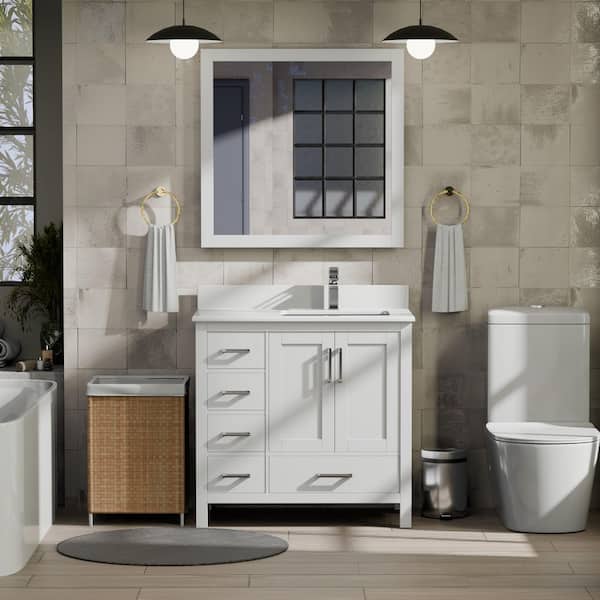 Jacques 36 in. W x 22 in. D Right Offset White Bath Vanity and White Quartz Top