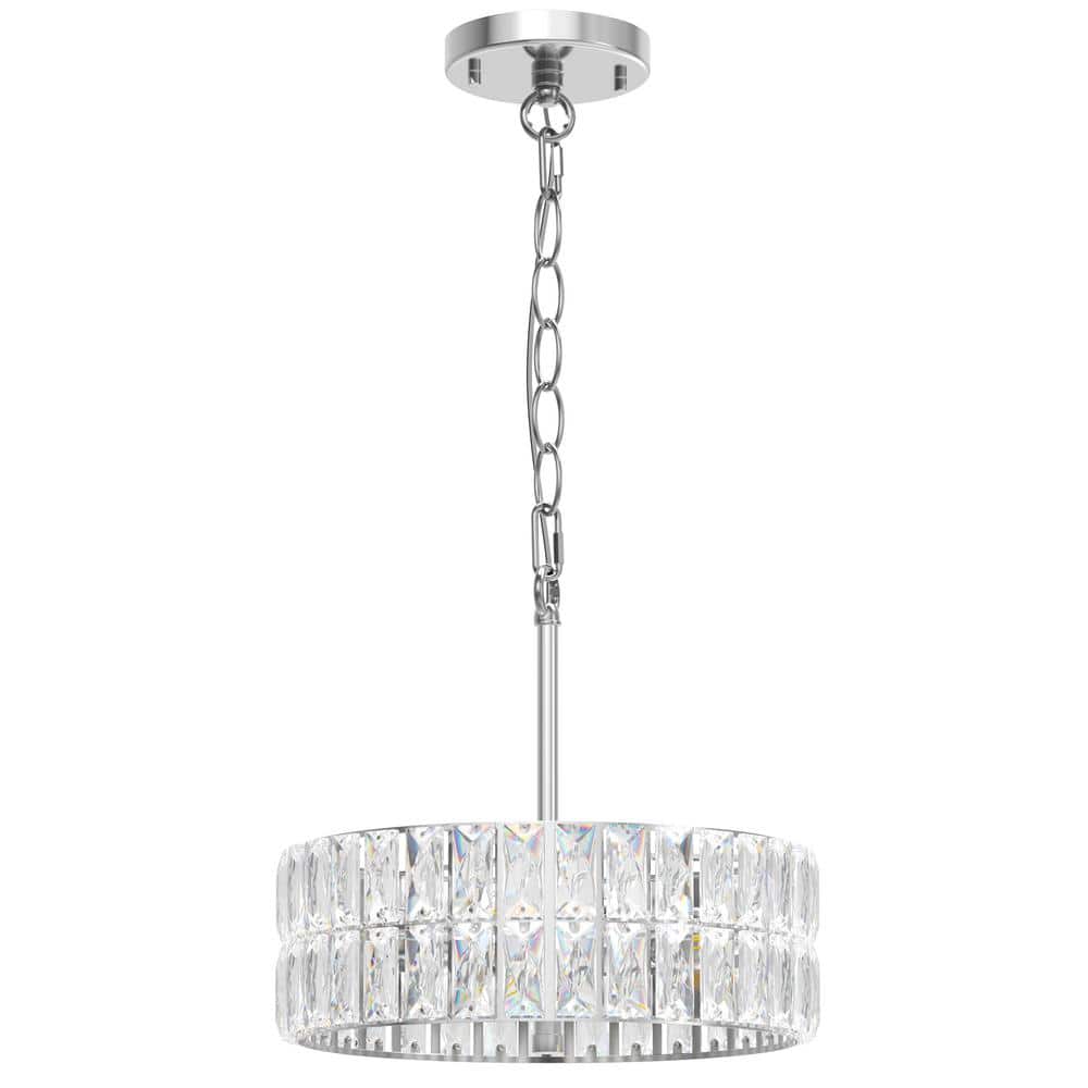 YANSUN 12 in. 3-Light Crystal Pendant Light Chrome Chandelier