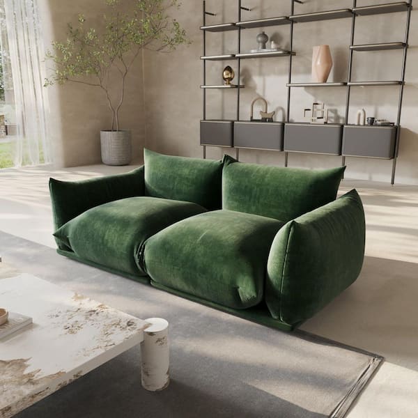 Marenco 77 in. Plush Chenille 2-Seater Removable Cushion Loveseat with Thick Cushion, Solid Wood Frame and Legs in Green