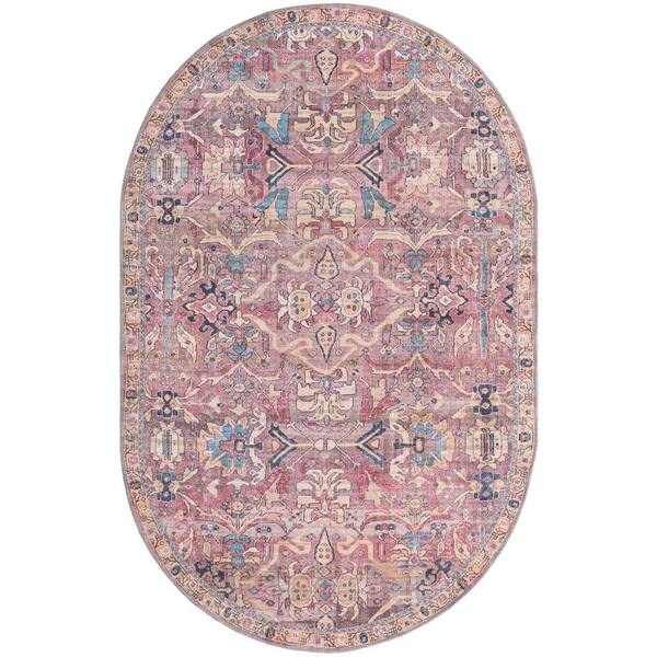 Unique Loom Nostalgia Katie Pink 5 ft. x 8 ft. Oval Machine Washable Area Rug