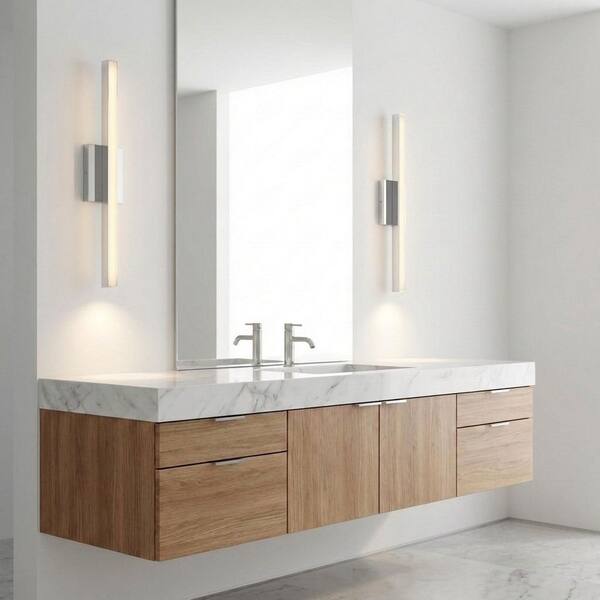 Marque 24 in. W x 4.5 in. H Chrome Modern LED Dimmable Bathroom Vanity Light with White Acrylic Shade