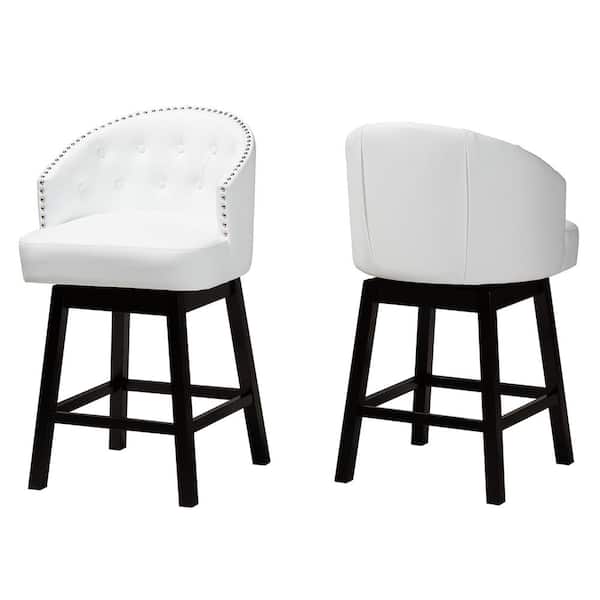 Baxton Studio Theron 37.2 in. White and Espresso Brown Wood Frame Counter Height Bar Stool (Set of 2)