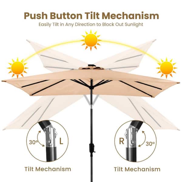 9 ft rectangular solar-powered patio umbrella in taupe Sun-Ray 9 ft. x 7 ft. Rectangular Solar Lighted Market Patio Umbrella in  Taupe 841027