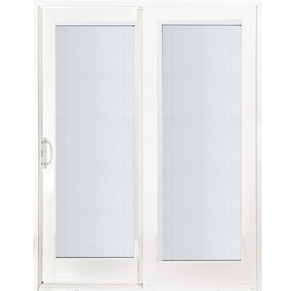 MP Doors 60 in. x 80 in. Woodgrain Interior, Smooth White Exterior Left-Hand Composite PG50 Sliding Patio Door, Built in Blinds