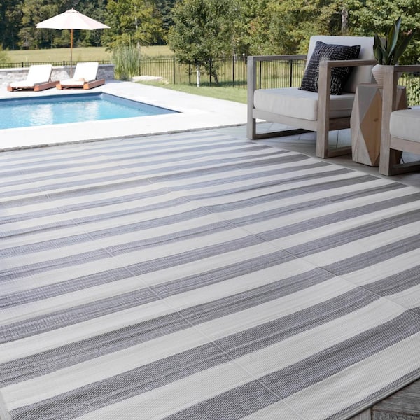 Luna Gray 8 ft. x 10 ft. Stripes Indoor/Outdoor Area Rug