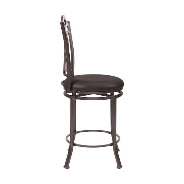 Khalif 24.5 in. Brown Metal Swivel High Back Counter Stool with Faux Leather Seat