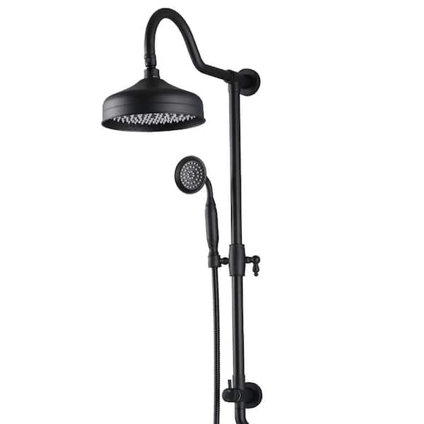 PROOX 2-Spray Round Antique Wall Bar Shower Kit with Hand Shower in Matte Black