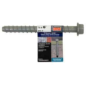 Galvanized Concrete Fasteners Simpson Strong-Tie Titen HD Concrete Screws - 3/8" X 5" Galvanized (50-Pack) For Heavy Duty Fastening Concrete Anchor Bolts