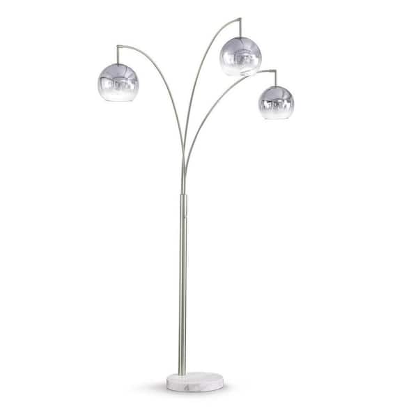 HomeGlam Metro 83 in. Brushed Nickel 3-Lights Dimmable Arc Floor