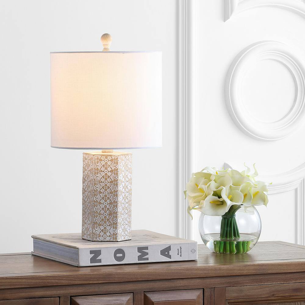 Makayla Geometric Engraved Beige Table Lamp