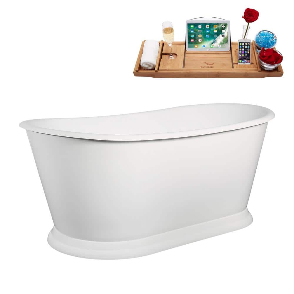 66.5" Glossy White Acrylic Freestanding Soaking Tub with Tray
