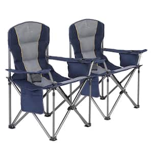(2-Pack) Oversized Folding Deluxe Blue Camping Chair Chair with Cooler Bag