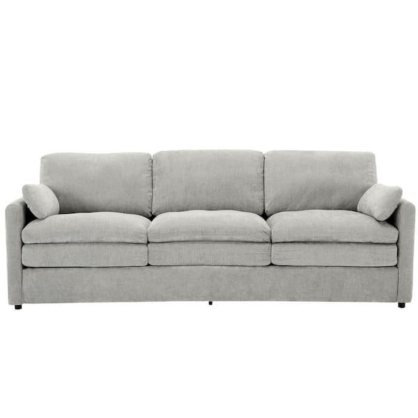 89 in. Rolled Arm Chenille Upholstered Rectangle Sofa in Light Gray