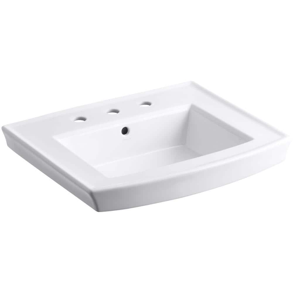 Kohler Archer 787 In Vitreous China Pedestal Sink Basin In White With Overflow Drain K R2358 8 0 The Home Depot