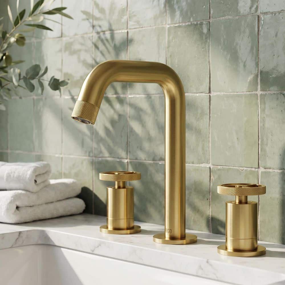 VIGO Cass 8 in. Widespread Double Handles Faucet in Matte Brushed