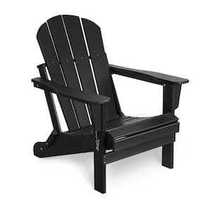 Black Wood Outdoor Folding Beach Chair for Garden, Deck, Backyard, Lawn, Beach