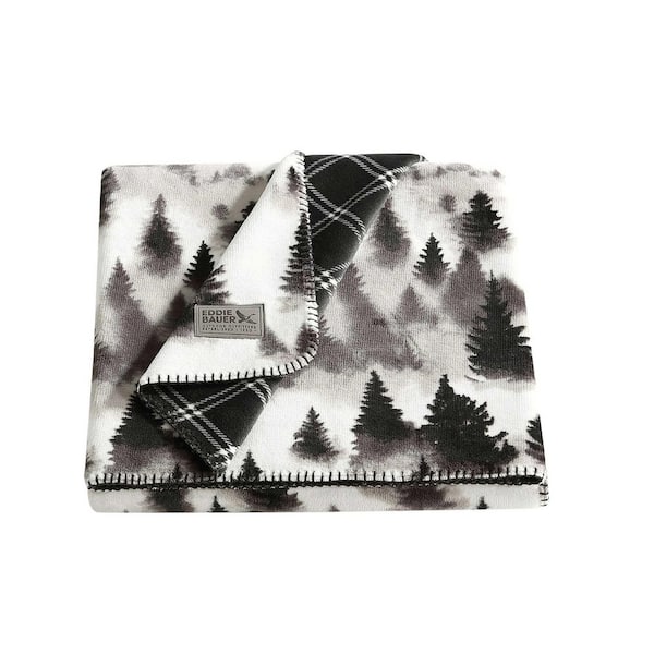 Spruce Mist Reversible 1-Piece White/Midnight Grey Plush Fleece 60 x 70 Throw Blanket