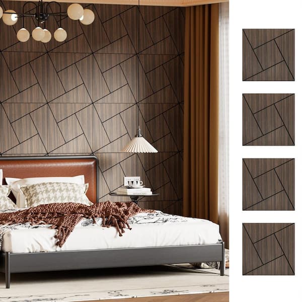 0.4 in. x 24 in. x 24 in. Smoked Self-Adhesive Square Edge MDF Decorative Wall Paneling (4-Pack)