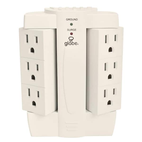Globe Electric 6-Outlet Swivel Surge Protector White Wall Tap