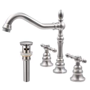 MILLER 8 in Widespread 2-Handle Lavatory Faucet with Overflow Drain in Brushed Nickel