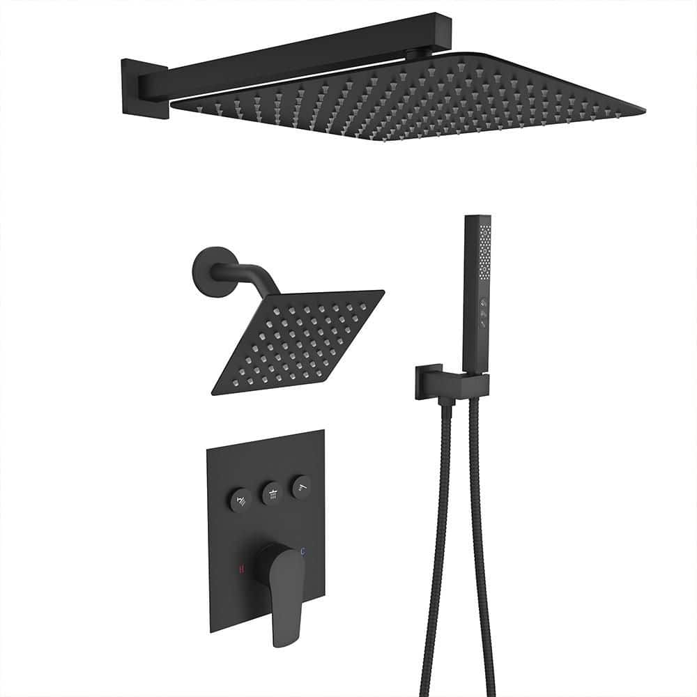 4-Spray Shower System Square 12 in. and 6 in. Dual Wall Mount with Handheld Shower 1.8 GPM in Matte Black price history on PriceWatchPro