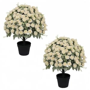 24 in. White Artificial Rose - Lifelike Faux Floral Plants - Suitable for Indoor and Outdoor Decoration - 2-Pot Set