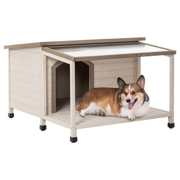 Miscool Anky Outdoor Dog House with an Open Roof Ideal for Small to Medium Dogs, Weatherproof Asphalt Roof and Treated Wood