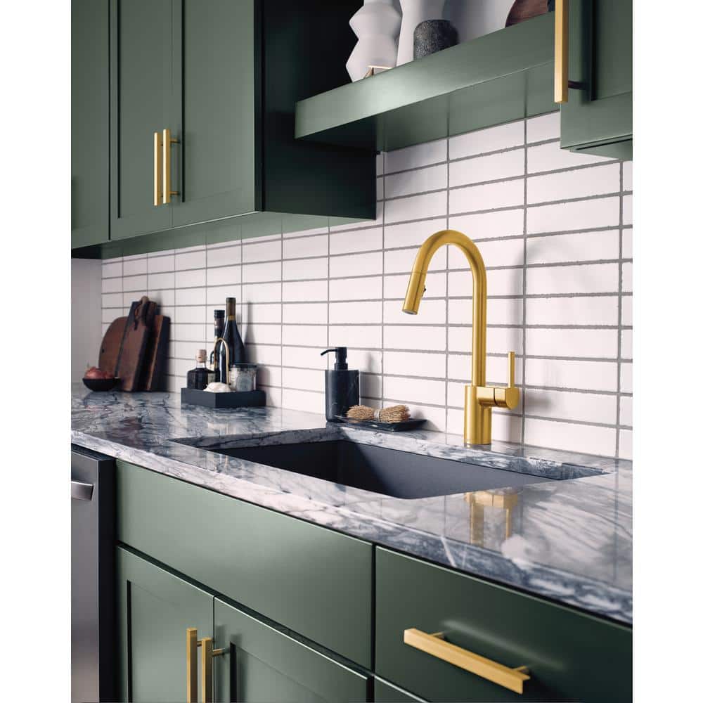 Brushed Gold Stainless Steel Modern Kitchen Faucet with Pull-out Spray