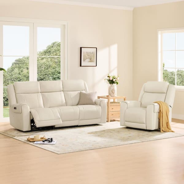 Spruce & Spring Carter 83.46 in. Dual Motors Wall Hugger Leather