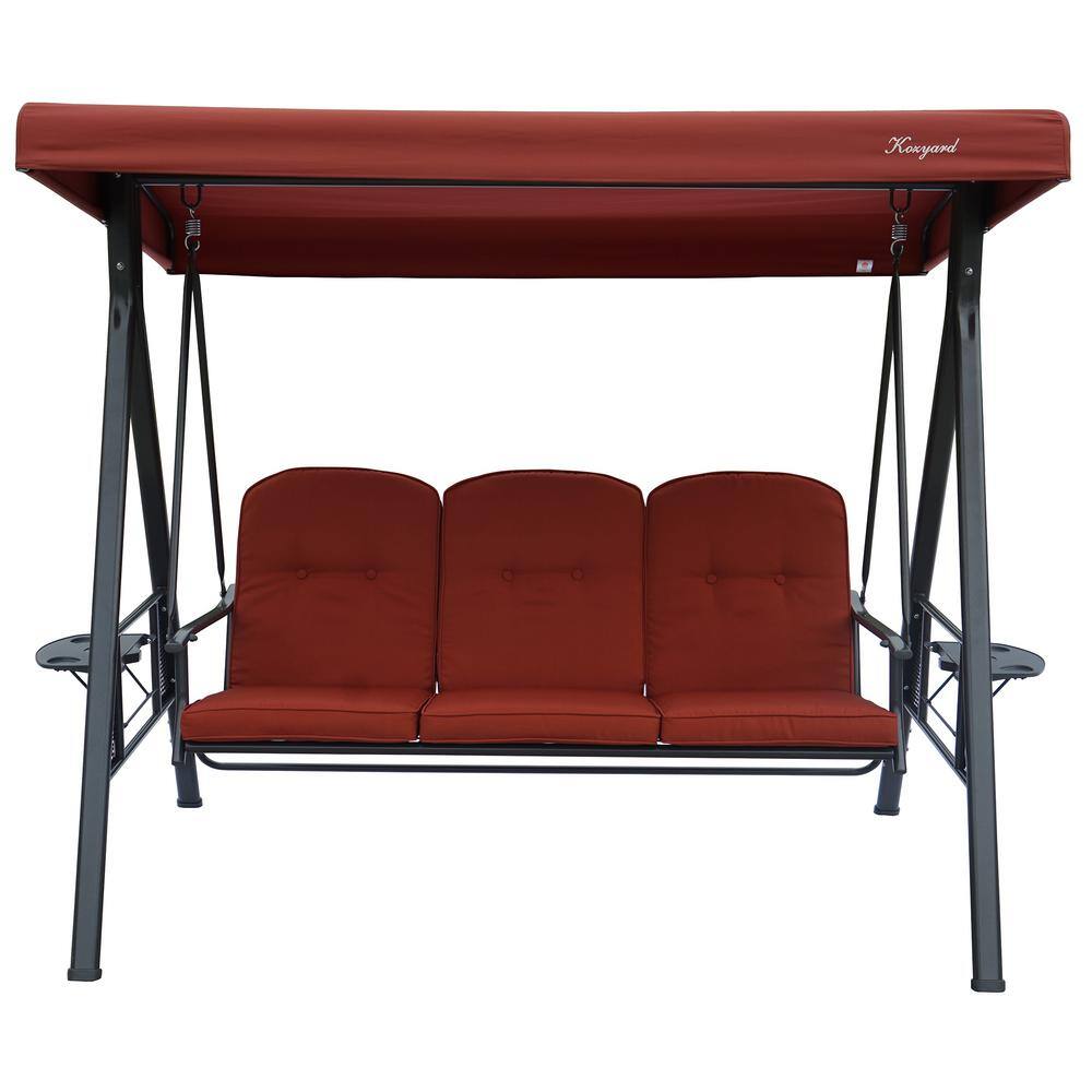 Herbert 3-Person Steel Frame Outdoor Deluxe Patio Swing with Burgundy Thick Comfortable Cushion and Rain Cover price history on PriceWatchPro
