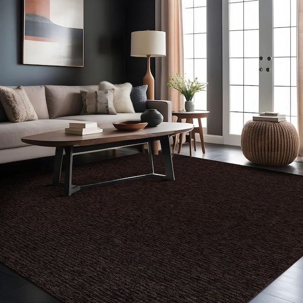 Oasis Non-Slip Brown 3 ft. x 5 ft. Solid Indoor Area Rug