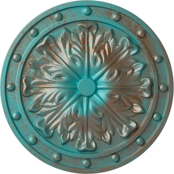 Ekena Millwork 1-1/2 in. x 20-1/2 in. x 20-1/2 in. Polyurethane Foster Acanthus Leaf Ceiling Medallion, Copper Green Patina